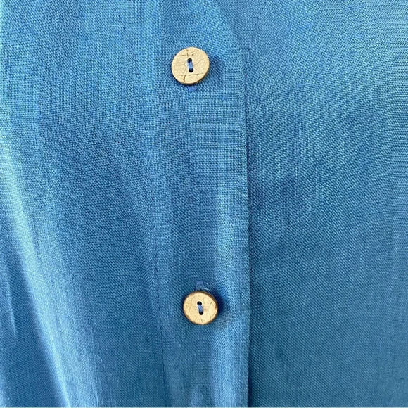Linen Handmade Studio Blue Dress Button Front V Neck Dolman Sleeves 19” PTP M/L? - Picture 5 of 15